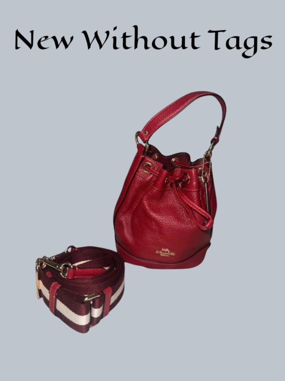 NWOT Coach Dempsey Drawstring Bucket Bag 15” Refined Burgundy Pebble Leather